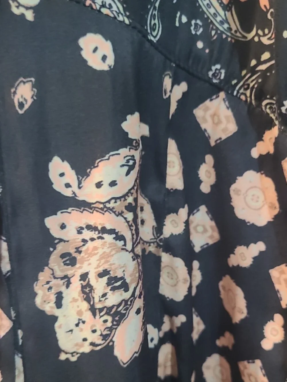 Free People Black Long-Sleeve Paisley & Floral V-Neck Dress with Blush Accents